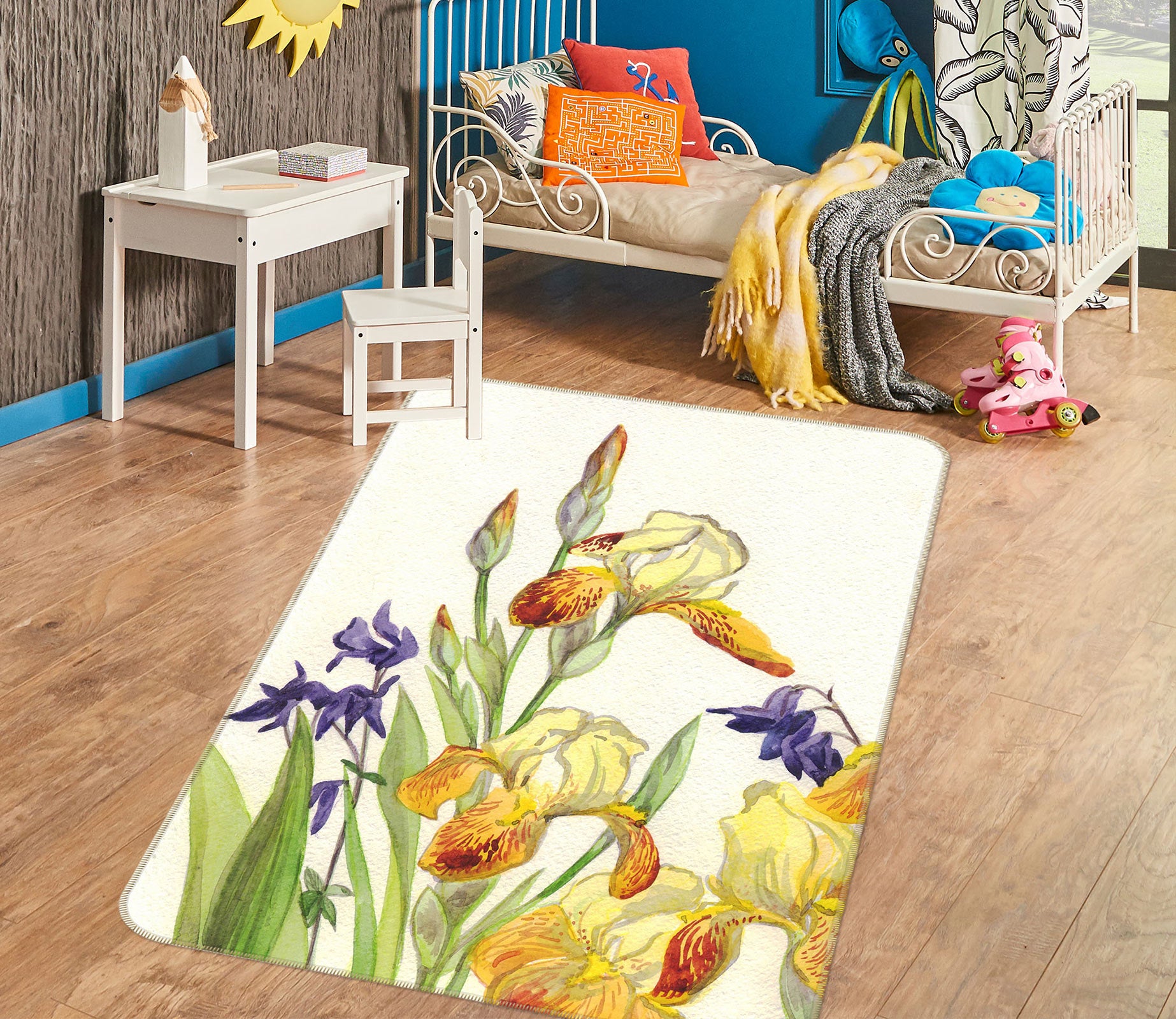 3D Flowers Pattern 33059 Non Slip Rug Mat