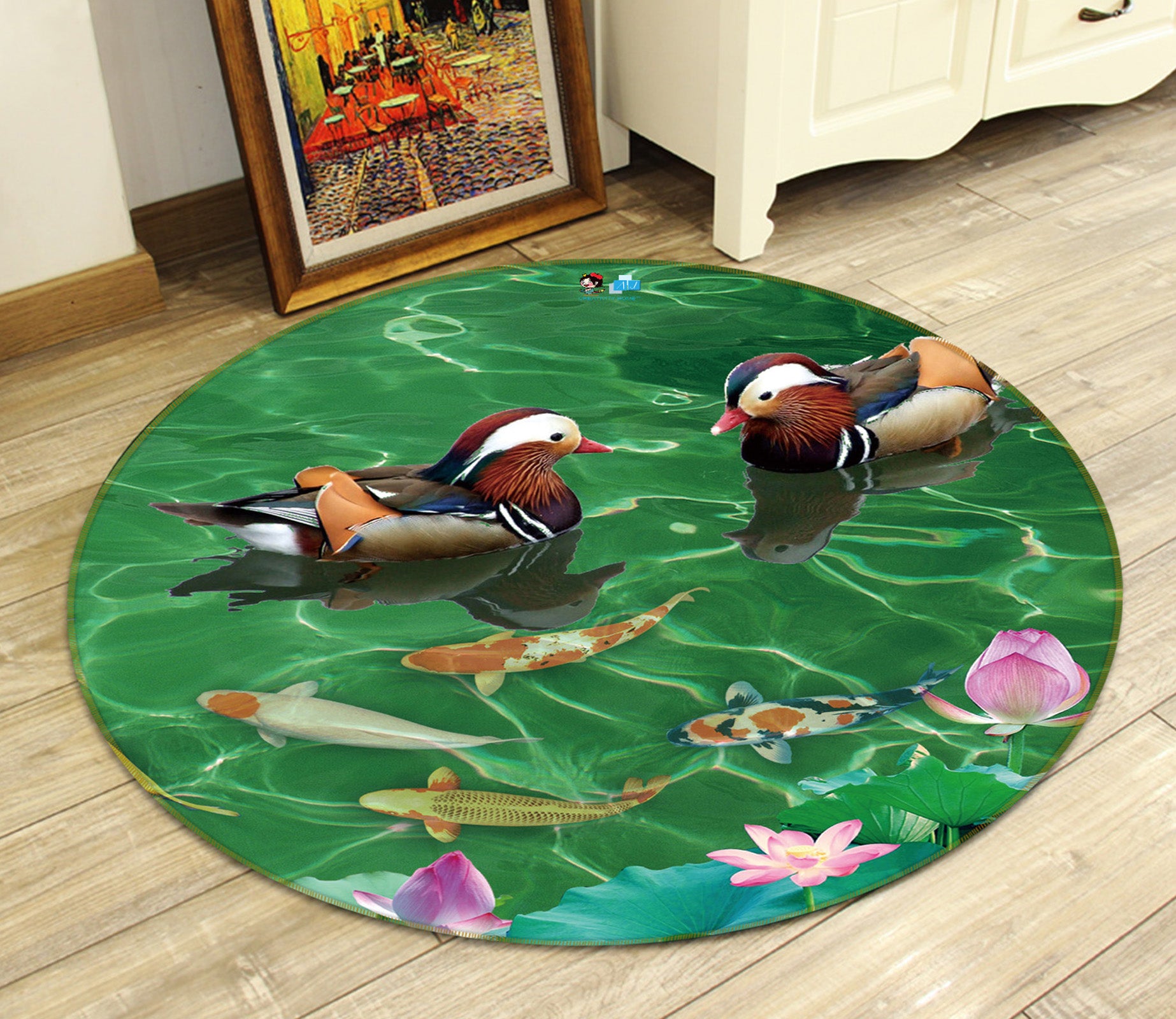 3D Mandarin Duck 71295 Round Non Slip Rug Mat