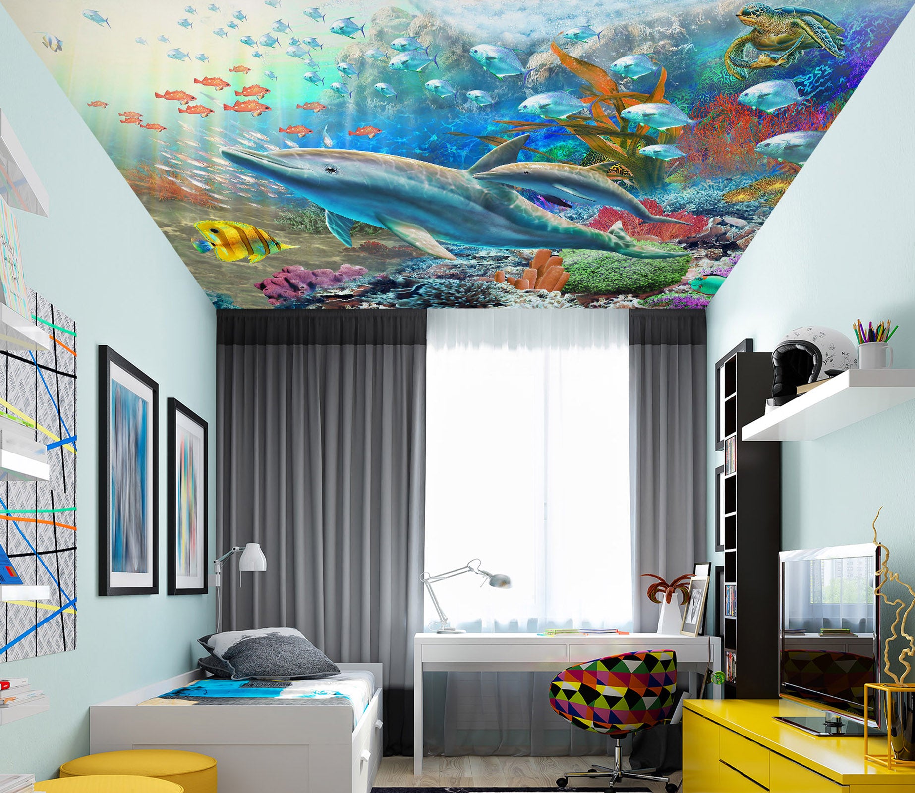 3D Dolphin Fish 1006 Adrian Chesterman Ceiling Wallpaper Murals