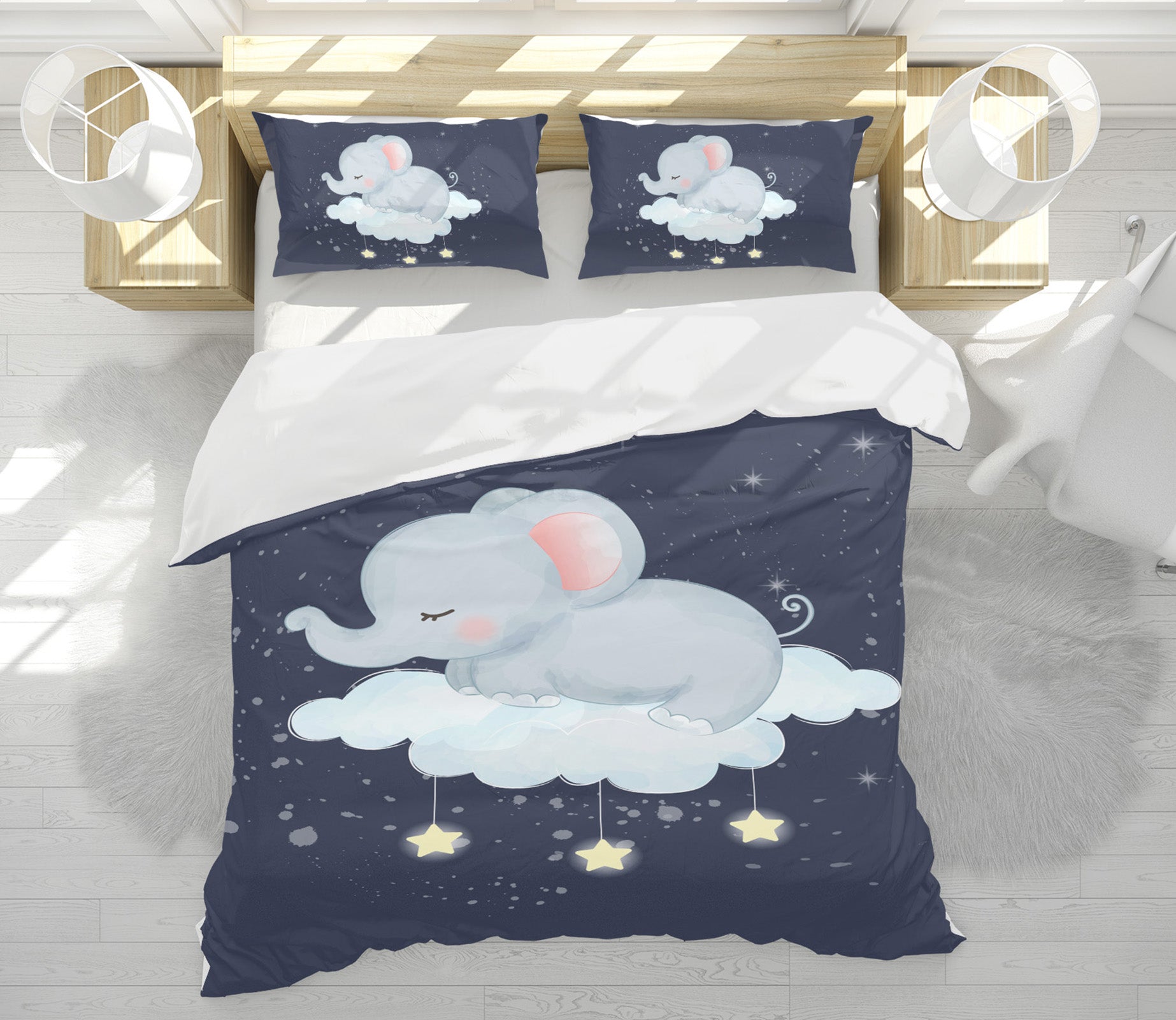 3D Elephant Clouds 59004 Bed Pillowcases Quilt