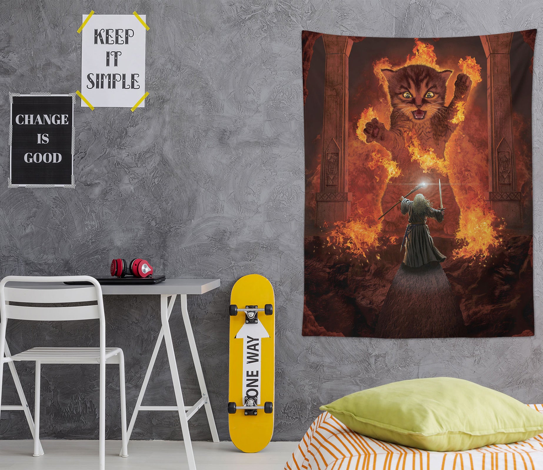 3D Flame Cat 11757 Vincent Tapestry Hanging Cloth Hang