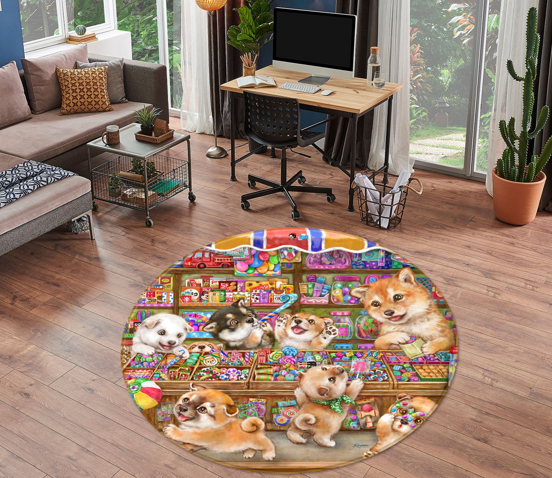3D Candy House Dog 6065 Kayomi Harai Rug Round Non Slip Rug Mat