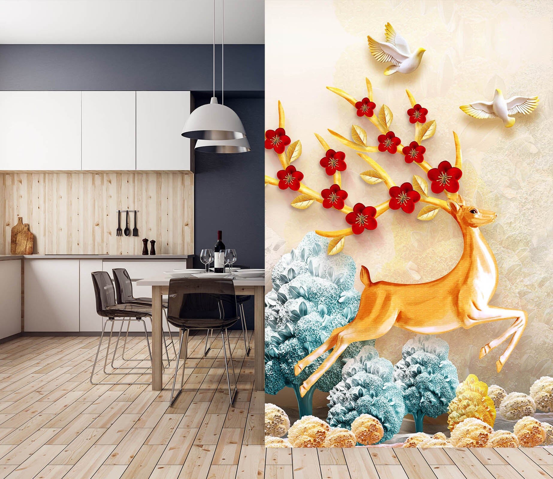 3D Flower Fawn 067 Wall Murals Wallpaper AJ Wallpaper 2 