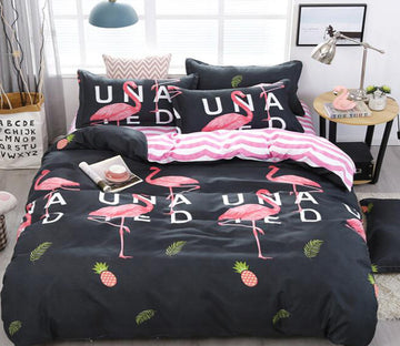 3D Pink Pineapple Flamingo 12011 Bed Pillowcases Quilt