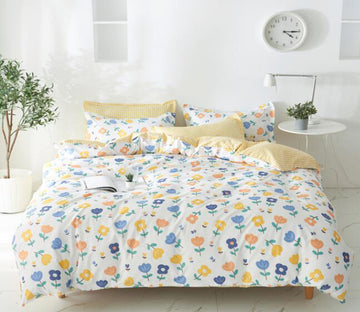 3D Yellow And Blue Floral 13140 Bed Pillowcases Quilt