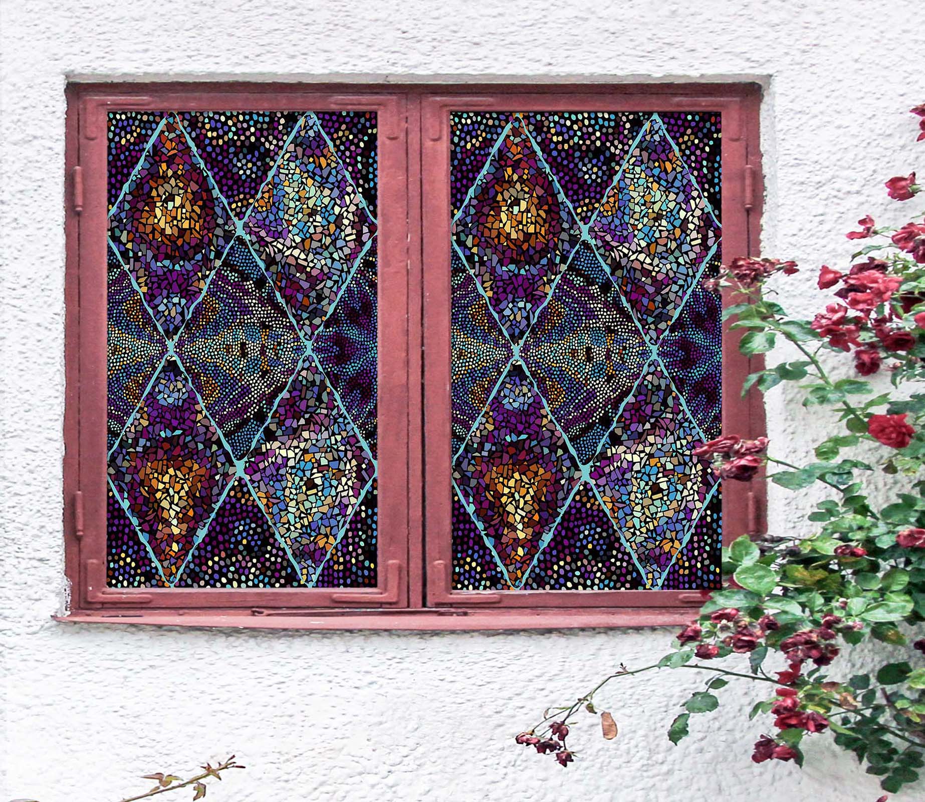 3D Purple Debris 444 Window Film Print Sticker Cling Stained Glass UV Block