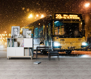 3D Night Snow Bus 057 Vehicle Wall Murals