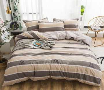 3D Light Brown Dark Brown Stripes 3192 Bed Pillowcases Quilt