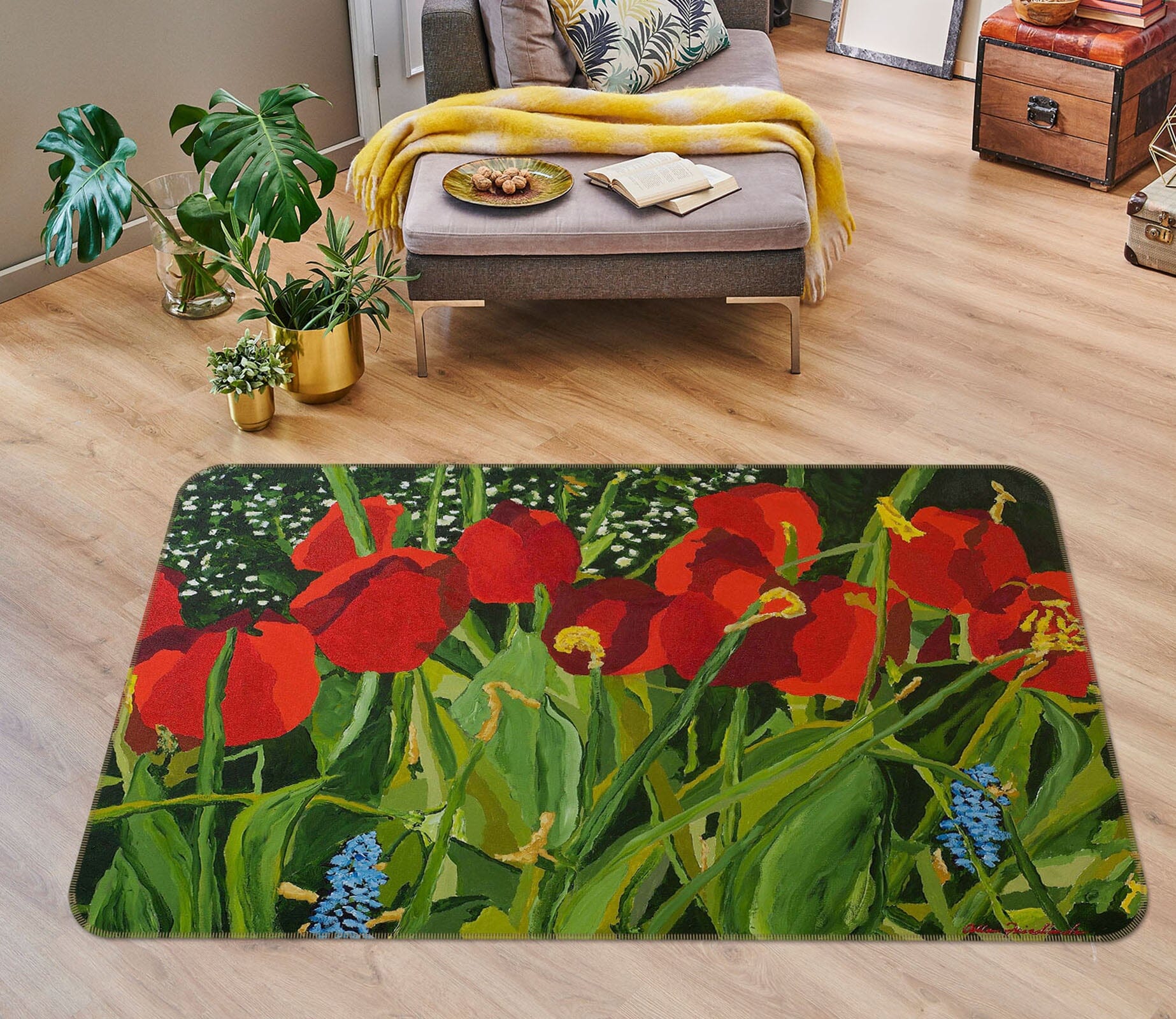 3D Safflower 1032 Allan P. Friedlander Rug Non Slip Rug Mat Mat AJ Creativity Home 