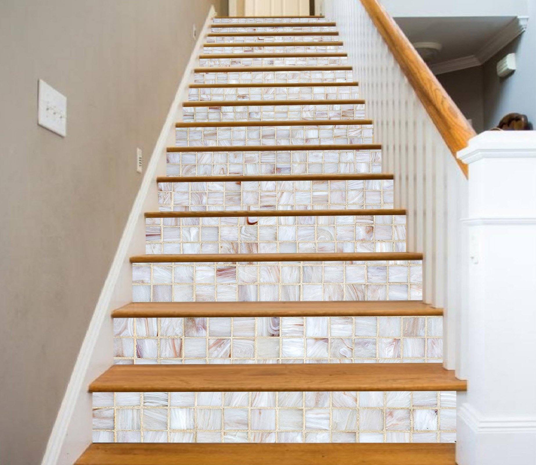 3D Square Mosaic 9687 Marble Tile Texture Stair Risers Wallpaper AJ Wallpaper 