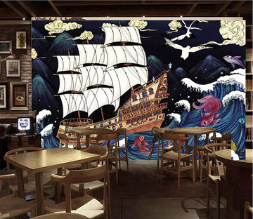 3D Sailing Boat 1719 Wall Murals Wallpaper AJ Wallpaper 2 