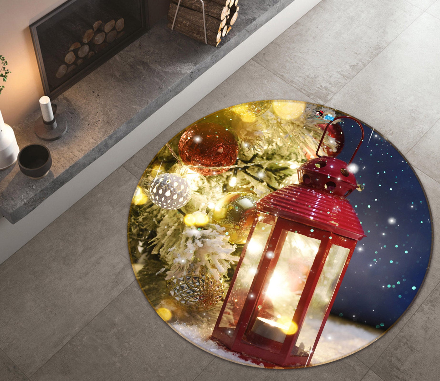 3D Candle Lights 54165 Christmas Round Non Slip Rug Mat Xmas