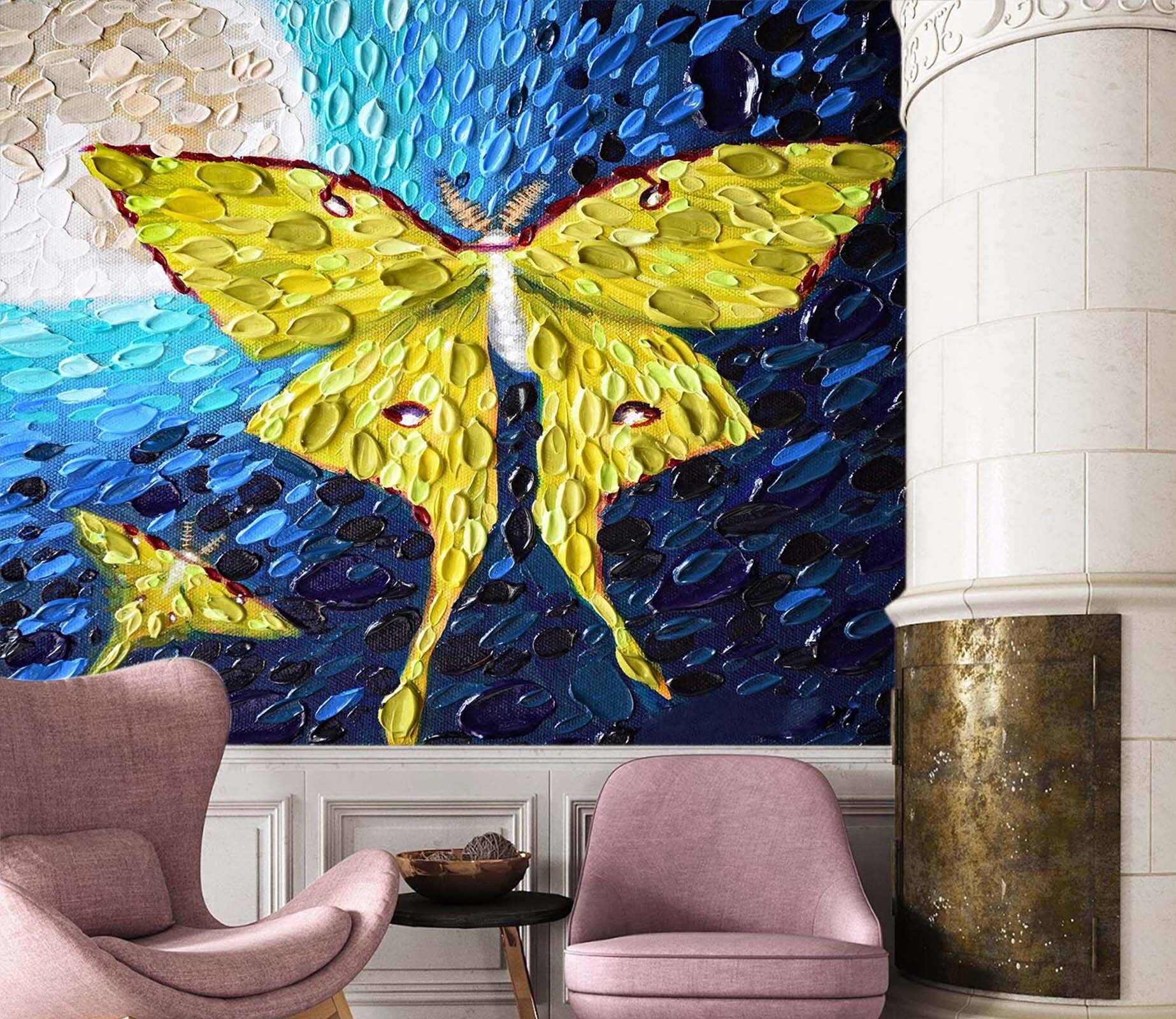 3D Yellow Butterfly 1407 Dena Tollefson Wall Mural Wall Murals Wallpaper AJ Wallpaper 2 