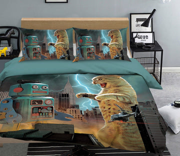 3D Catzilla Vs Robot Def 028 Bed Pillowcases Quilt Exclusive Designer Vincent Quiet Covers AJ Creativity Home 