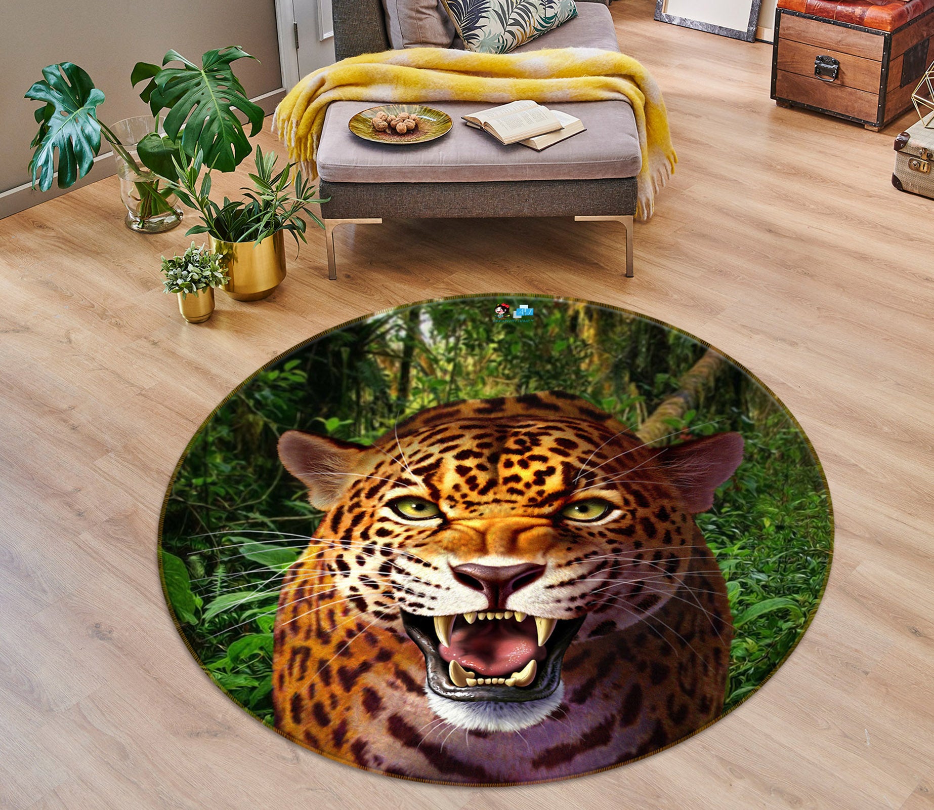 3D Leopard 85133 Jerry LoFaro Rug Round Non Slip Rug Mat