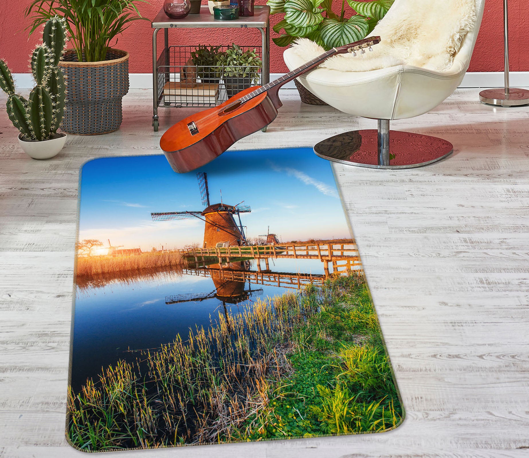 3D Lake Windmill 29239 Non Slip Rug Mat