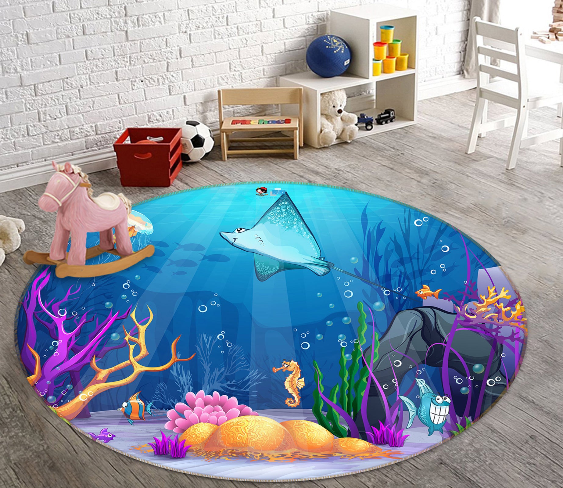 3D Sea Bottom Coral 72239 Round Non Slip Rug Mat