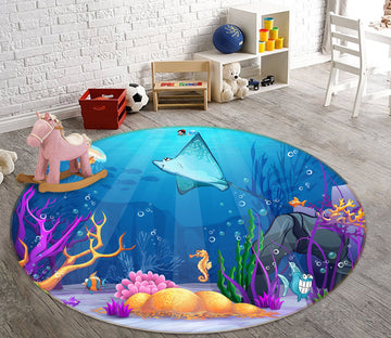 3D Sea Bottom Coral 72239 Round Non Slip Rug Mat