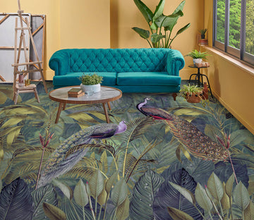 3D Jungle Leaves Peacock 10044 Andrea Haase Floor Mural