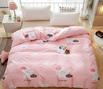 3D Pink Bottom White Five-Pointed Star 3153 Bed Pillowcases Quilt