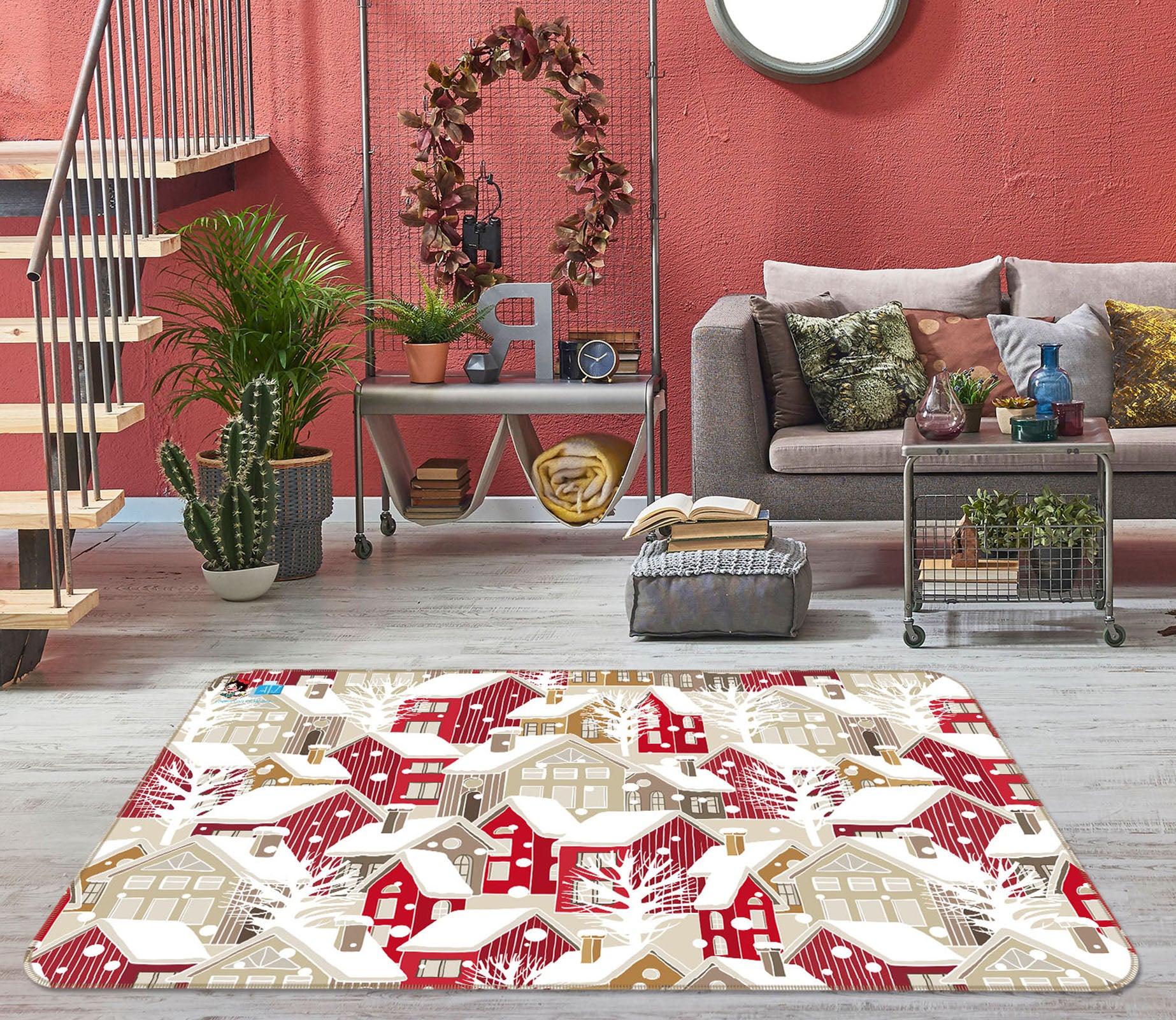3D Red Snow House 55092 Christmas Non Slip Rug Mat Xmas