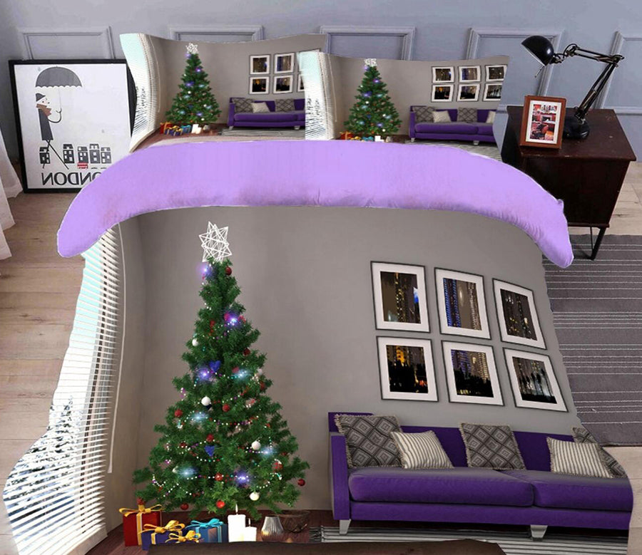 3D Christmas Tree Purple Sofa 45144 Christmas Quilt Duvet Cover Xmas Bed Pillowcases