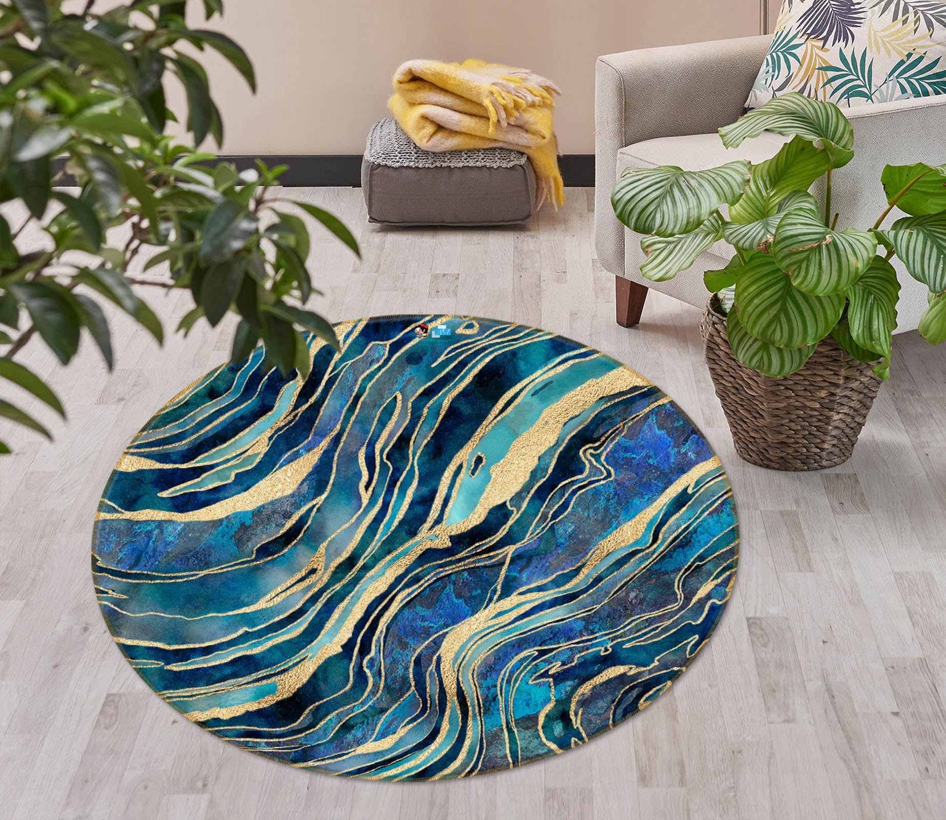 3D Blue Curve Texture 83058 Andrea haase Rug Round Non Slip Rug Mat