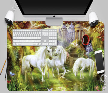 3D Grass White Horse 17043 Desk Mat