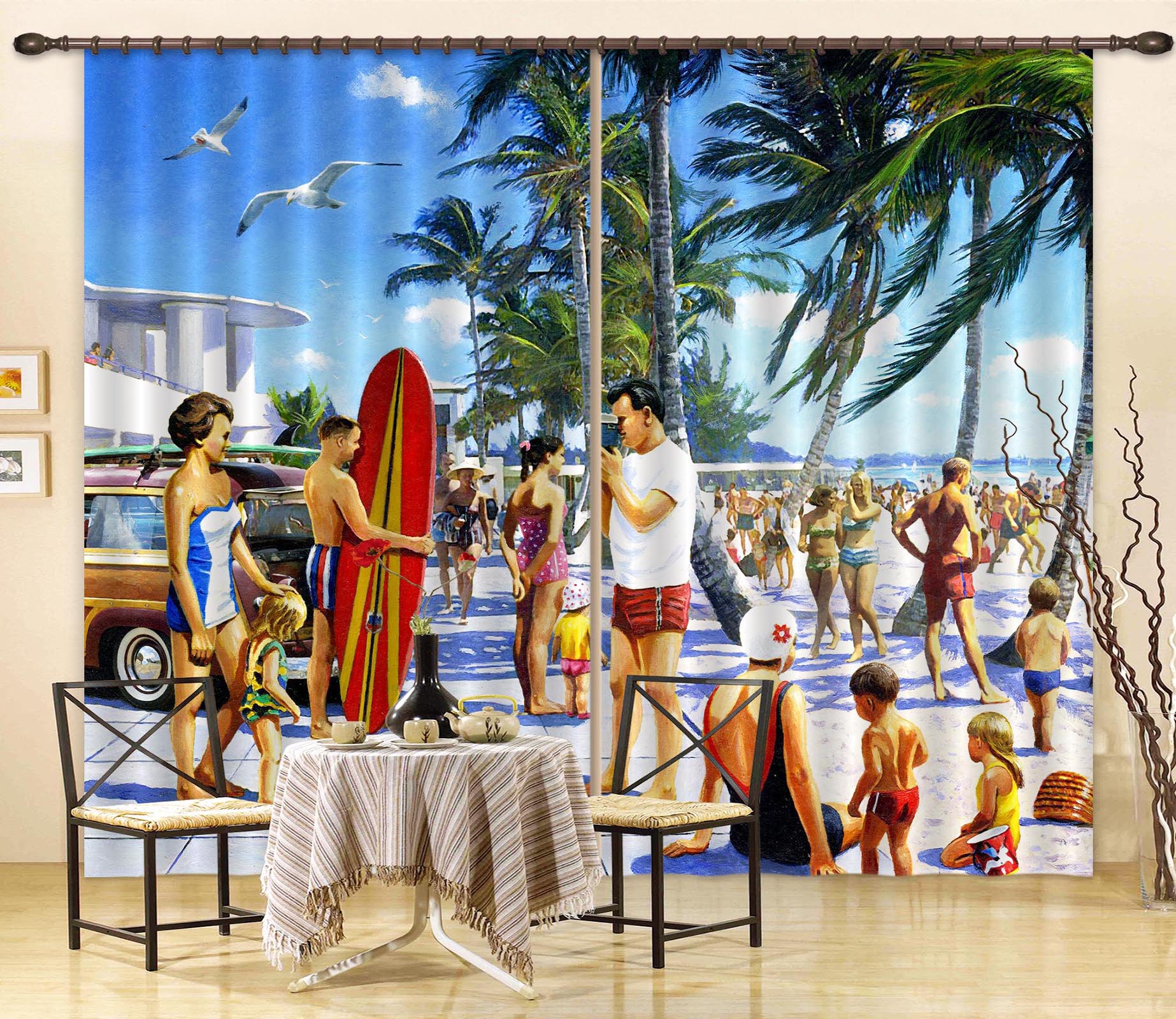 3D Beach Surfboard Tree 152 Kevin Walsh Curtain Curtains Drapes