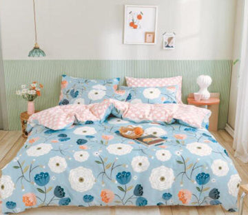 3D Blue Flowers 40070 Bed Pillowcases Quilt