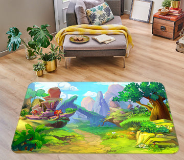 3D Cartoon Mountain Tree 77137 Non Slip Rug Mat