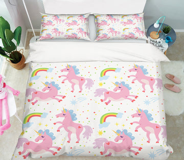 3D Rainbow Pink Unicorn 61043 Bed Pillowcases Quilt