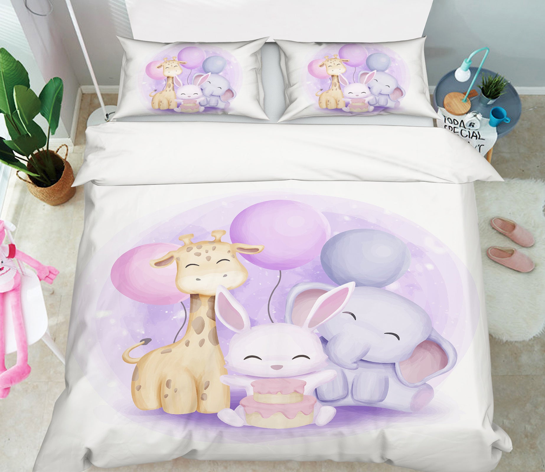 3D Giraffe Rabbit Elephant 59045 Bed Pillowcases Quilt