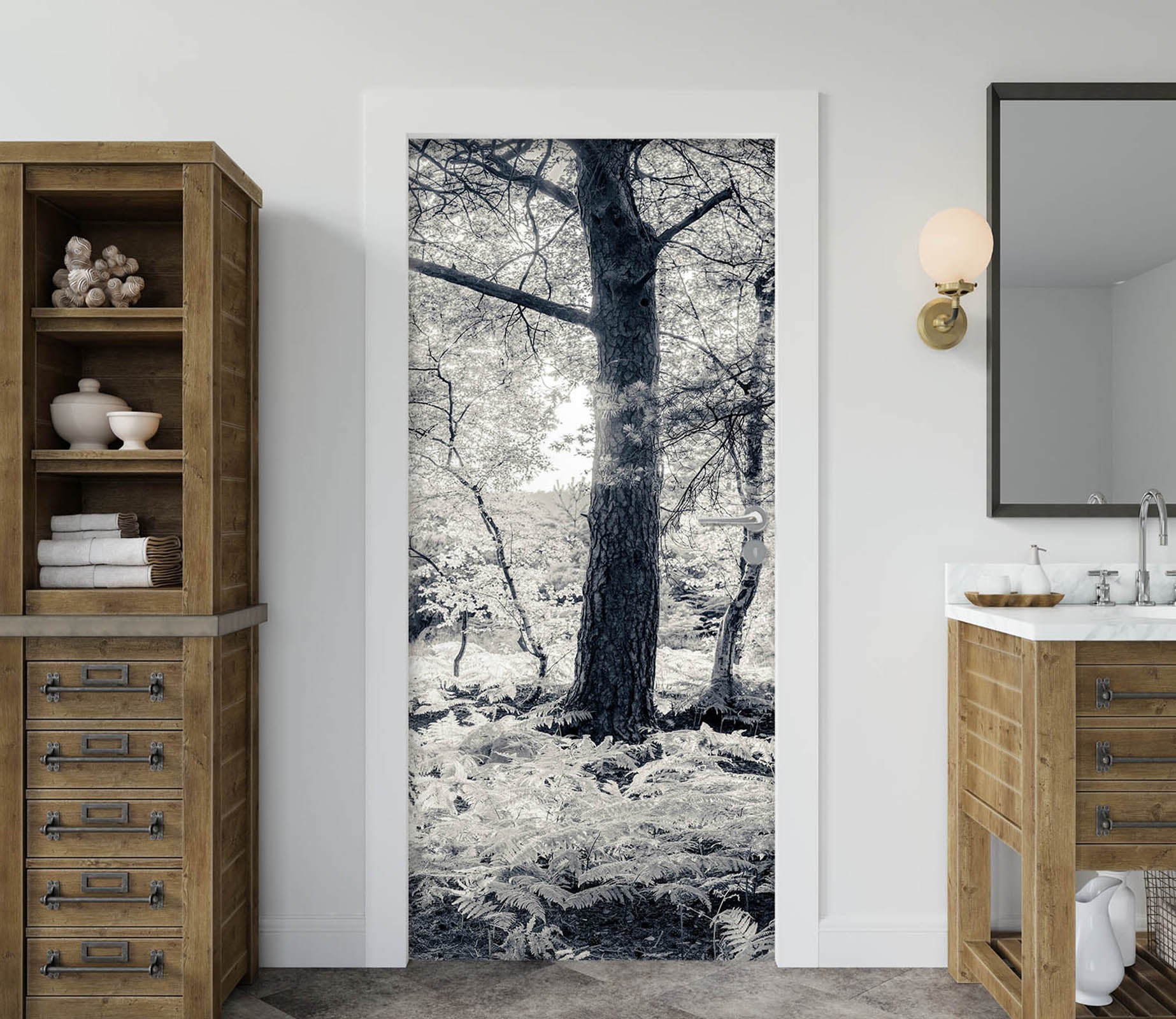 3D Grey Tree 5184 Assaf Frank Door Mural