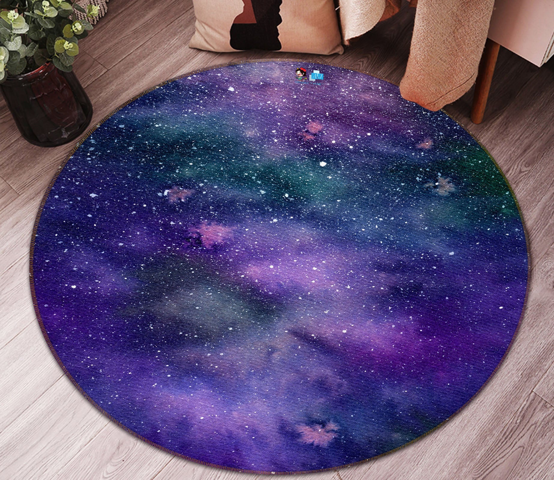 3D Purple Starry Sky 69076 Round Non Slip Rug Mat