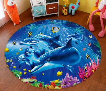 3D Underwater Dolphin 74027 Round Non Slip Rug Mat