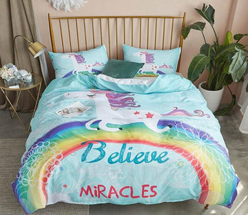 3D Rainbow Unicorn 7027 Bed Pillowcases Quilt