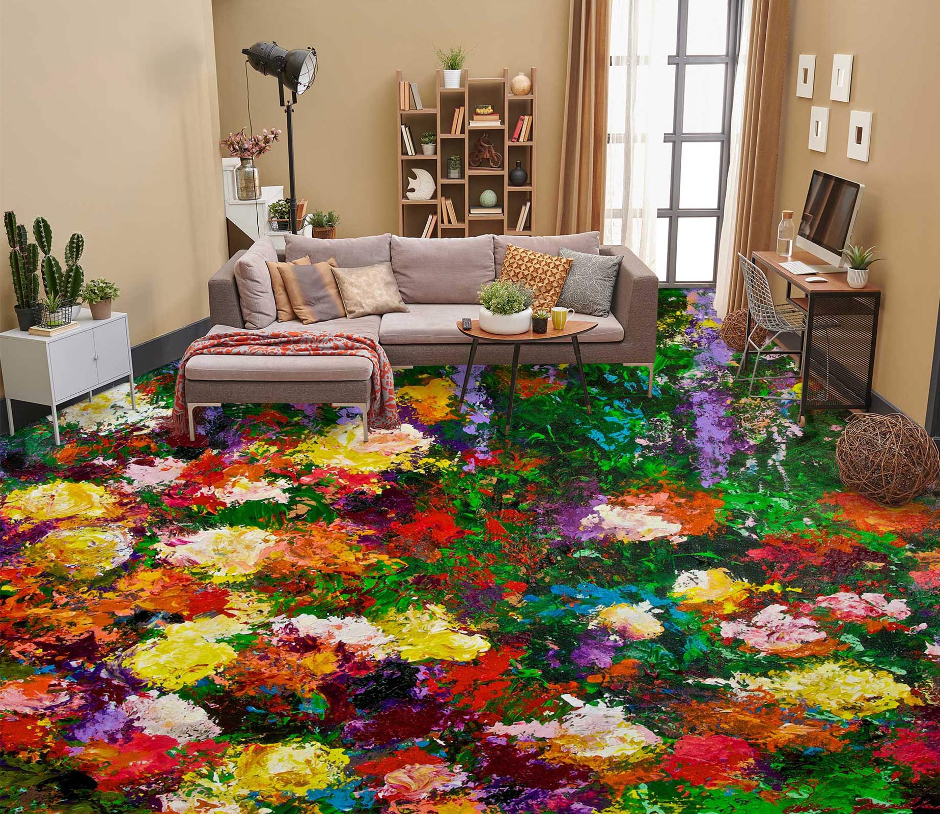 3D Oil Painting Colorful Flowers 9633 Allan P. Friedlander Floor Mural