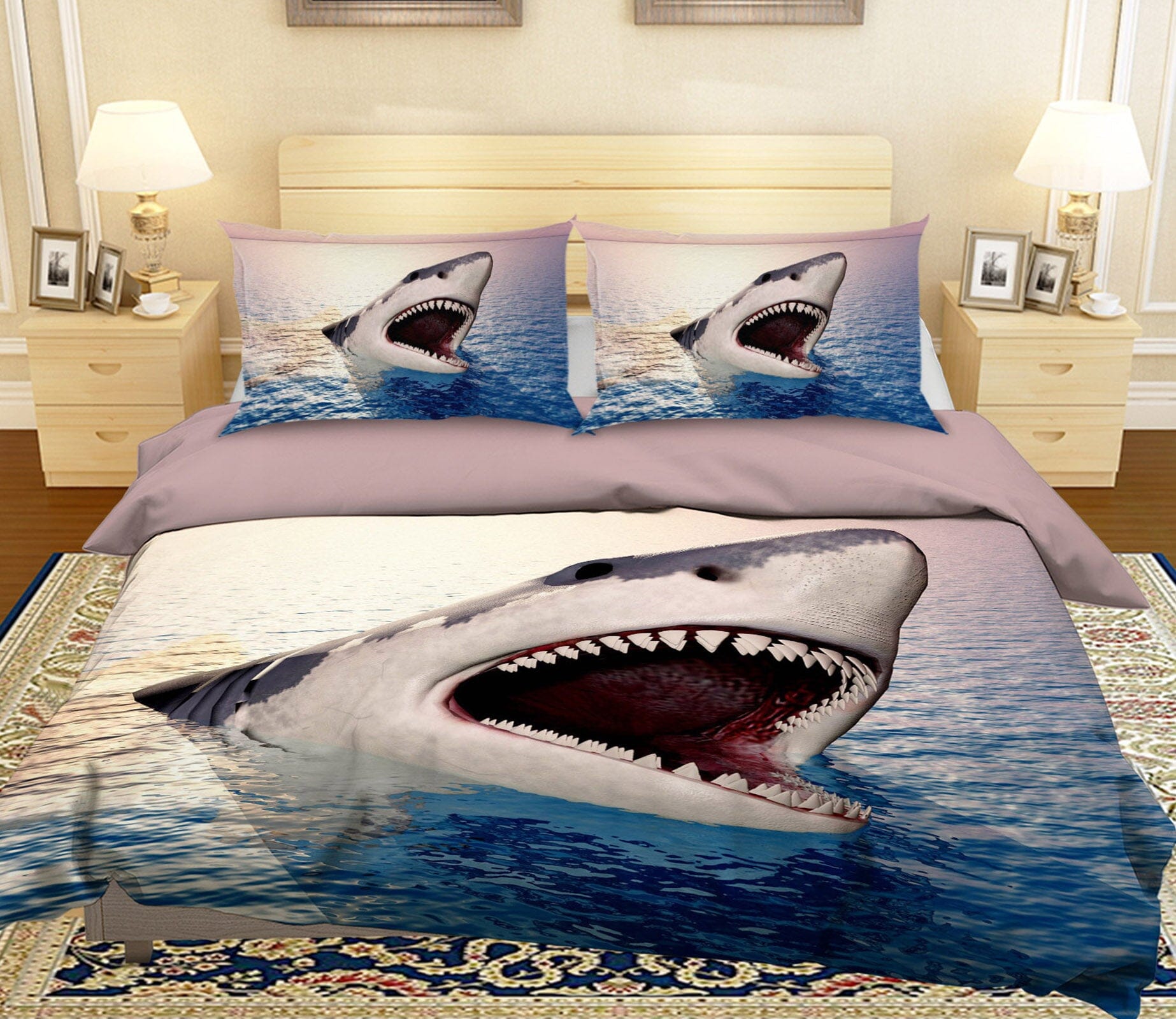 3D Shark Mouth 1928 Bed Pillowcases Quilt Quiet Covers AJ Creativity Home 