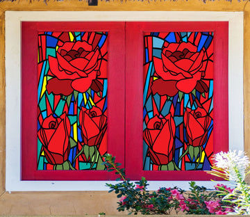 3D Red Rose Flower 355 Window Film Print Sticker Cling Stained Glass UV Block