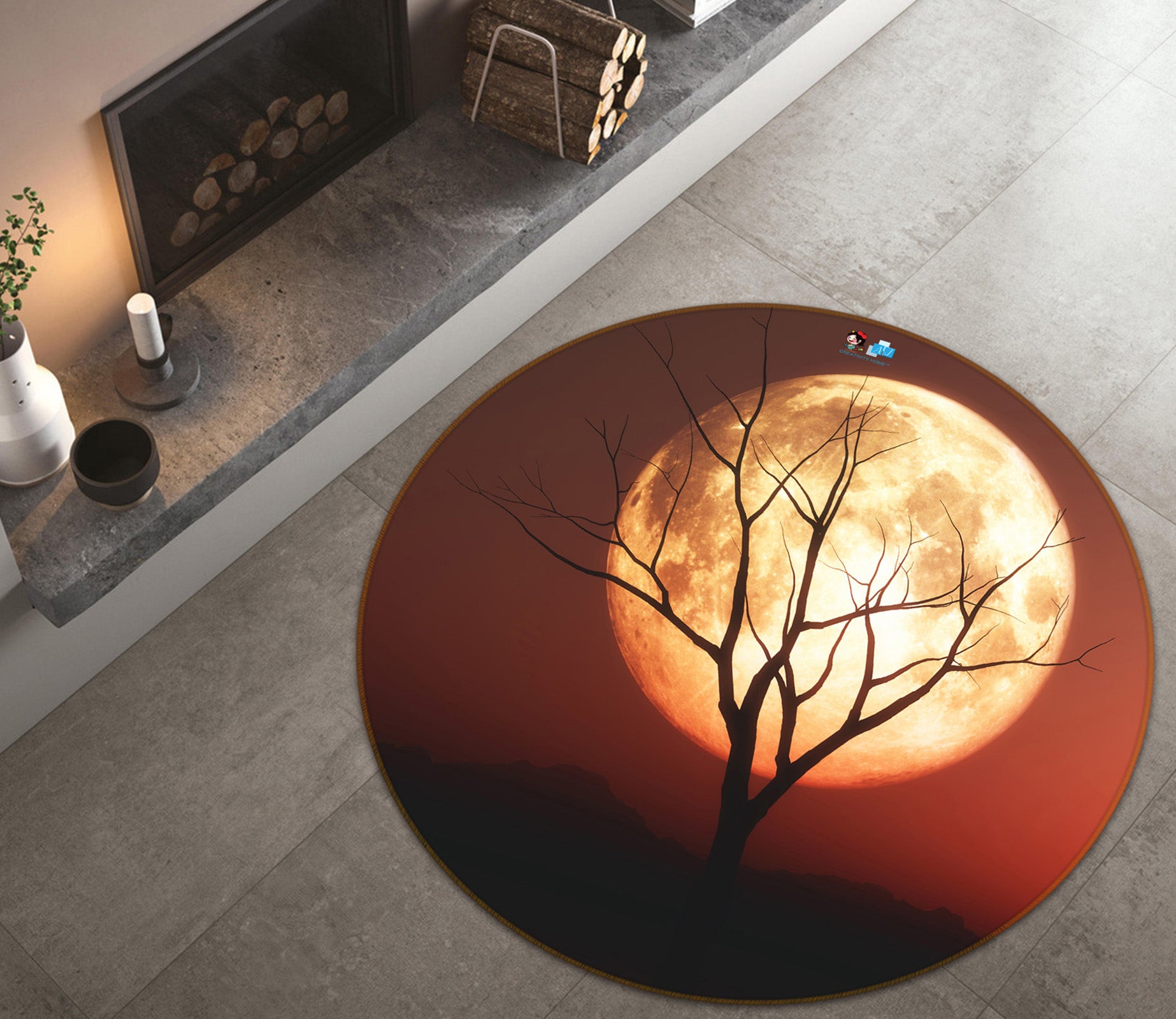 3D Dead Branches Moon 81108 Round Non Slip Rug Mat
