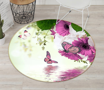 3D Purple Butterfly 38057 Animal Round Non Slip Rug Mat