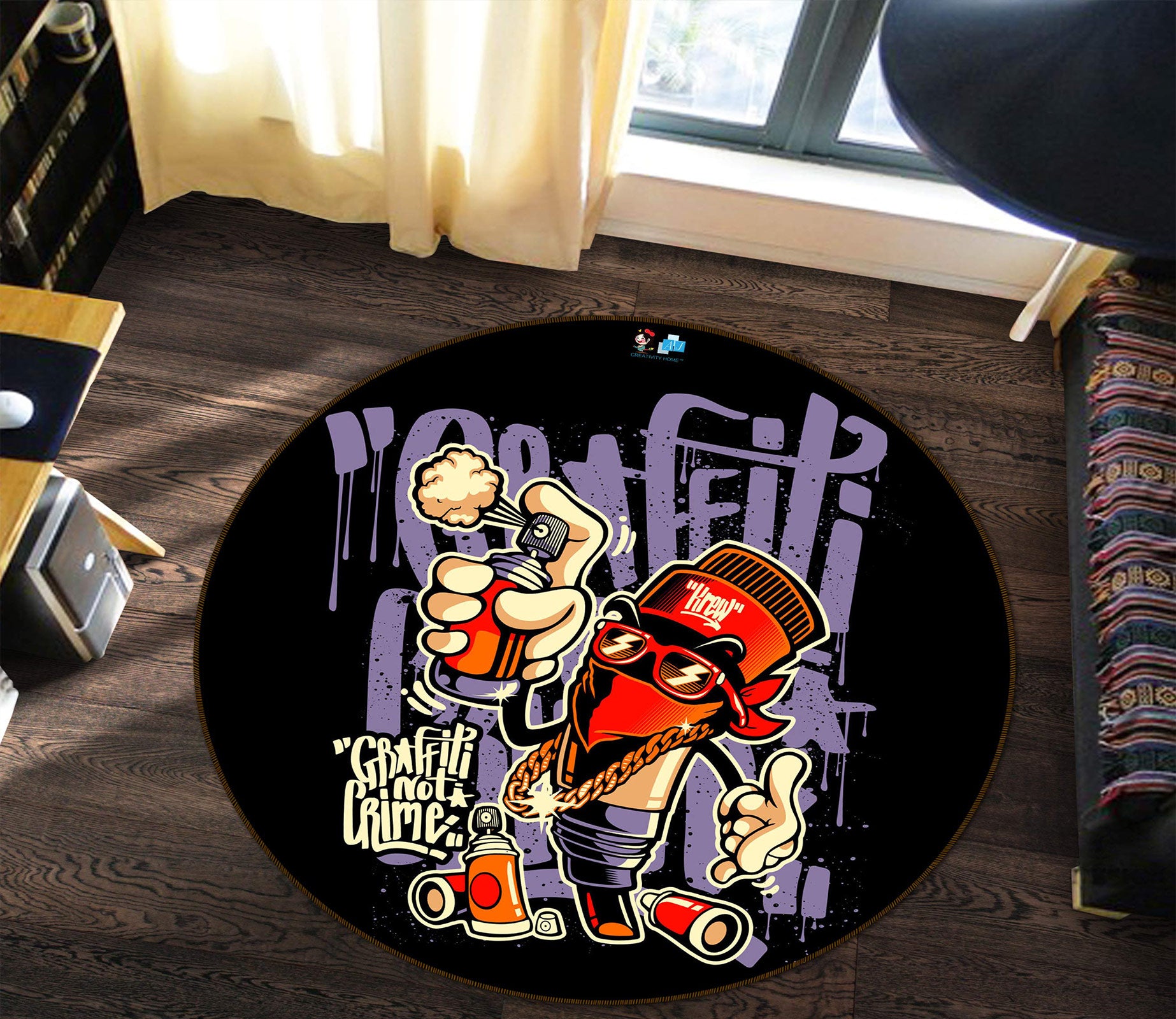 3D Graffiti 81153 Round Non Slip Rug Mat