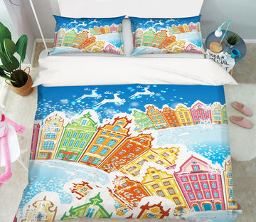 3D Colorful Houses 51088 Christmas Quilt Duvet Cover Xmas Bed Pillowcases