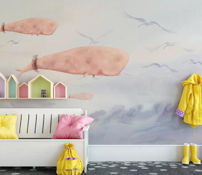 3D Pink Whale 027 Wall Murals Wallpaper AJ Wallpaper 2 