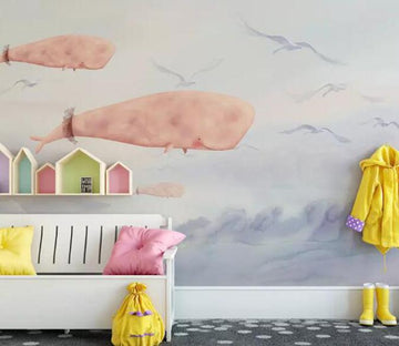 3D Pink Whale 027 Wall Murals Wallpaper AJ Wallpaper 2 
