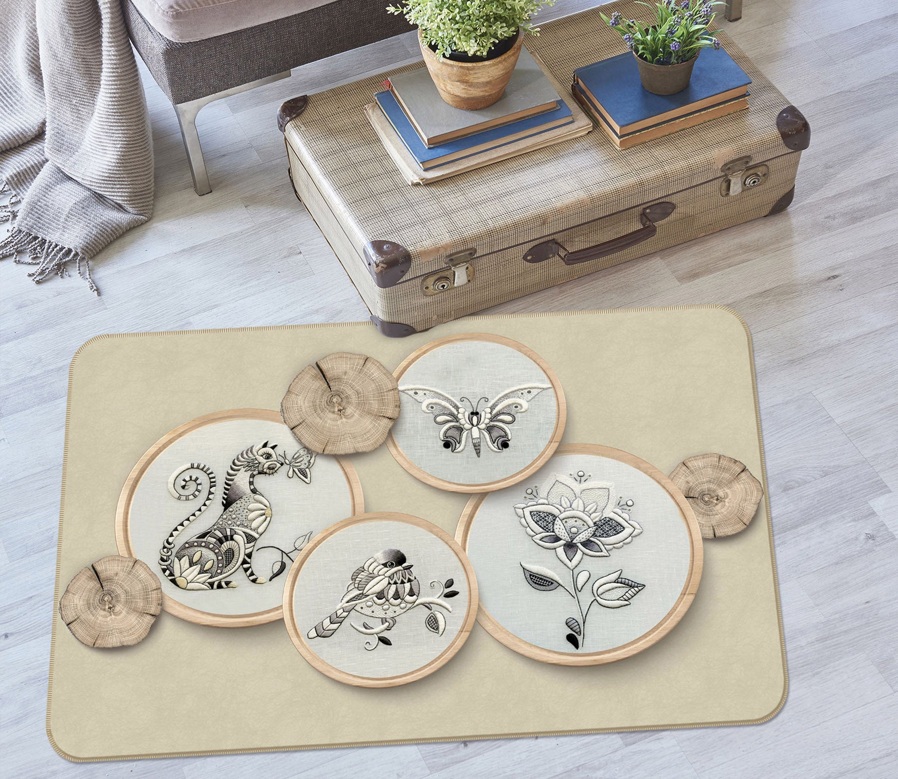 3D Butterfly Flower 34081 Non Slip Rug Mat