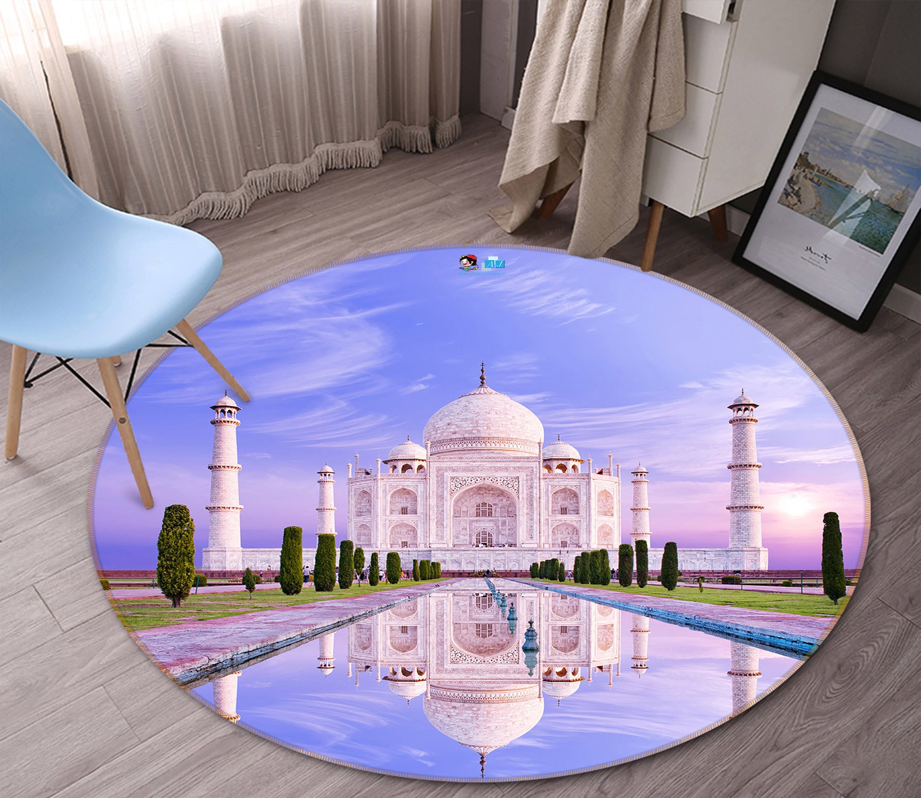 3D White Building 72185 Round Non Slip Rug Mat