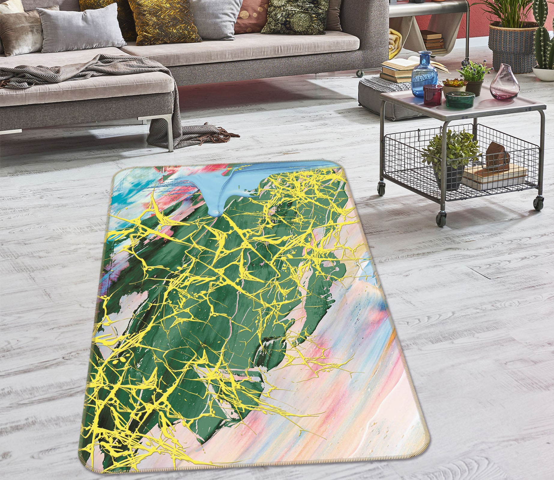 3D Green Pattern 27167 Non Slip Rug Mat