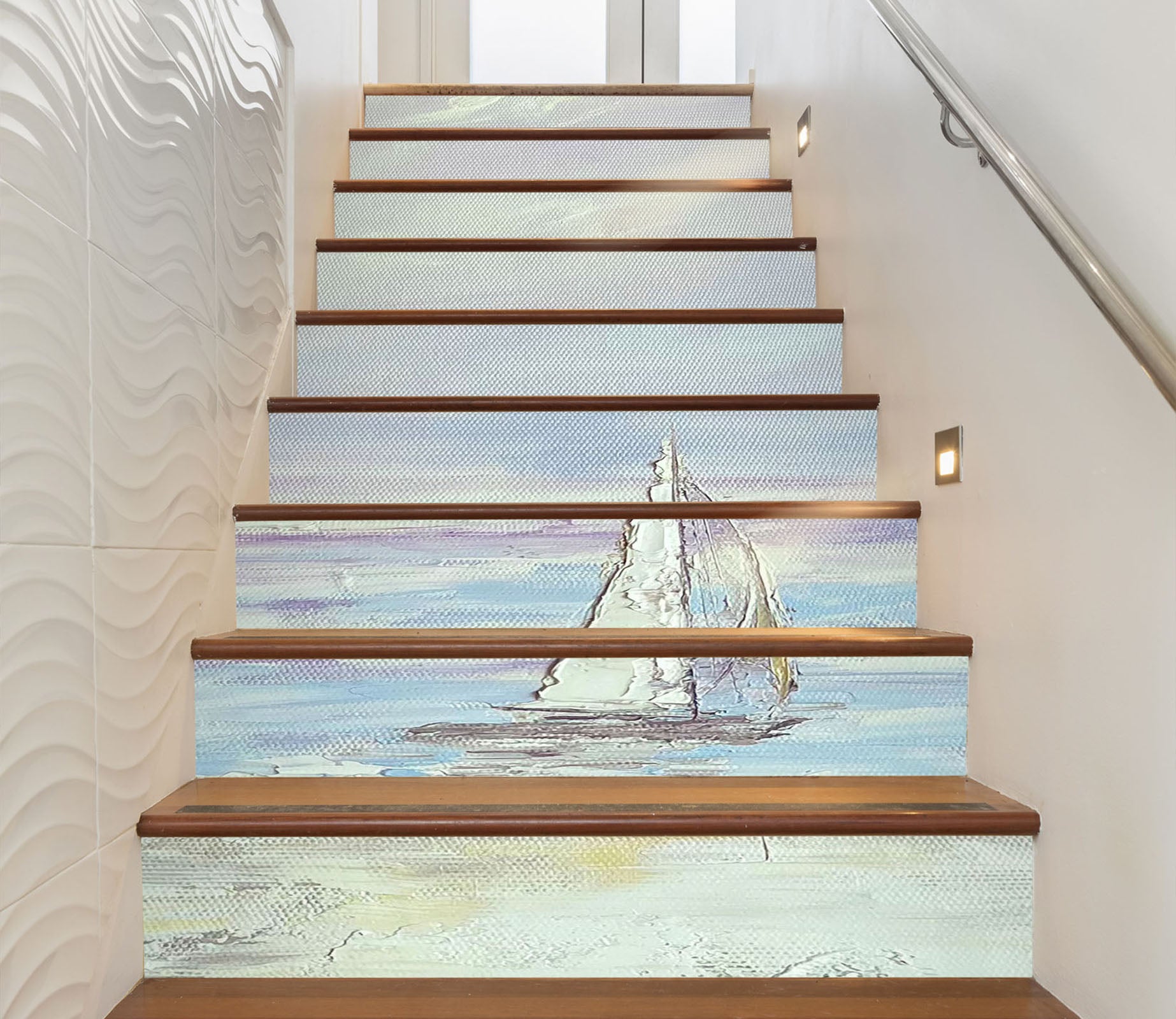 3D Hand Painted Boat 3917 Skromova Marina Stair Risers